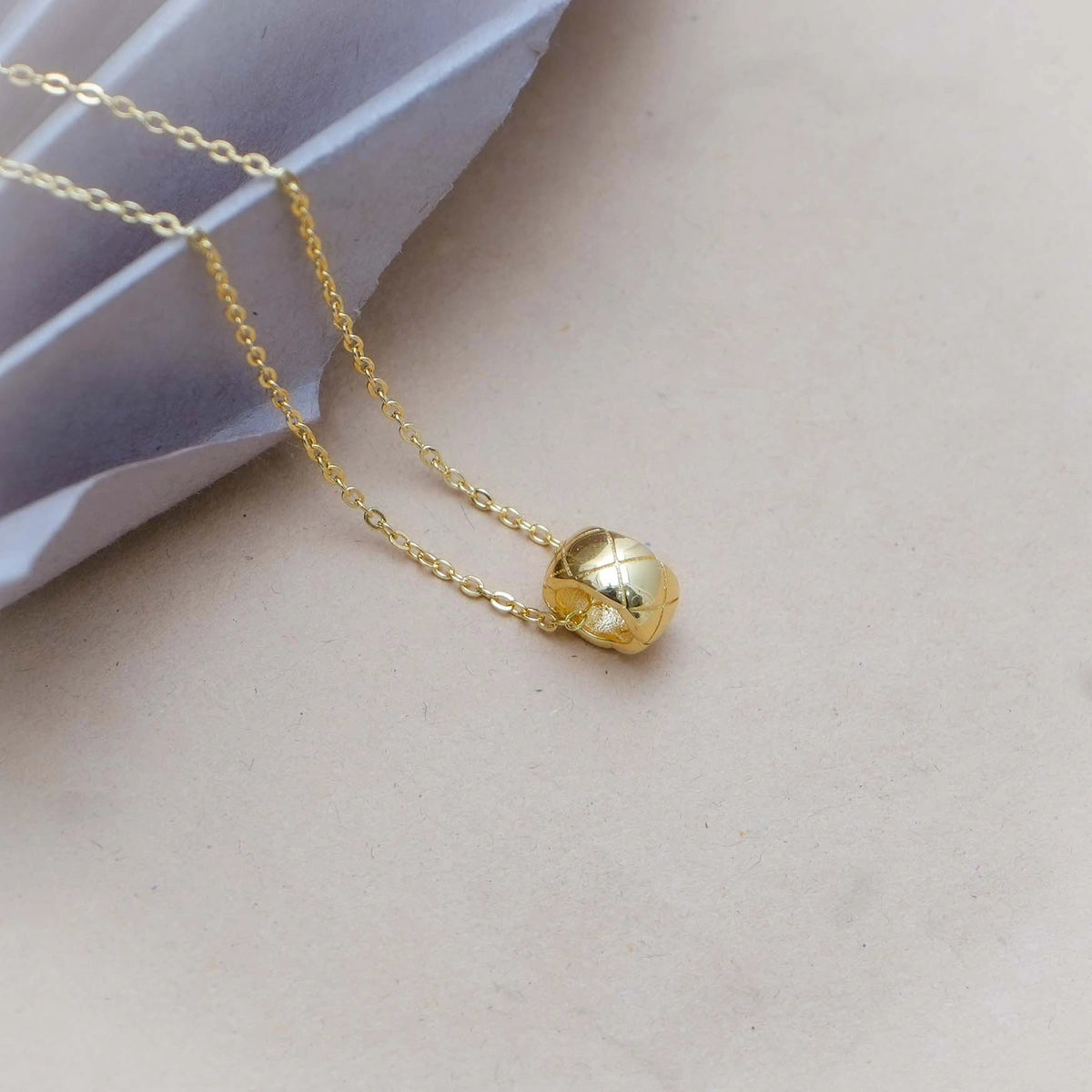 925 Silver Golden Textured Cylinder Chain Pendant - 925 sterling silver pendant by Tassya Silver