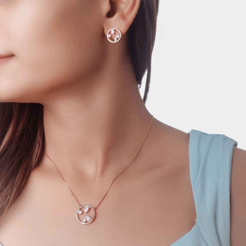 925 Silver Rose Gold Circle Chain Pendant Top - 925 sterling silver pendant by Tassya Silver