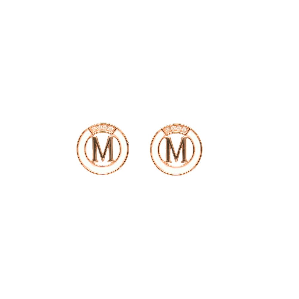 925 Silver Rose Gold "M" Initial Baby Studs - 925 sterling silver earrings by Tassya Silver