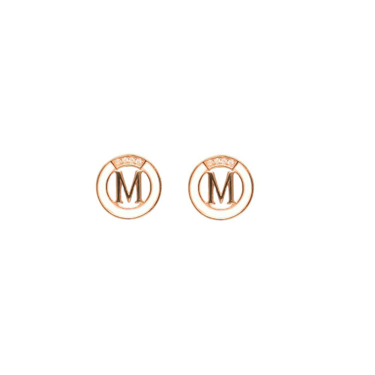 925 Silver Rose Gold "M" Initial Baby Studs - 925 sterling silver earrings by Tassya Silver