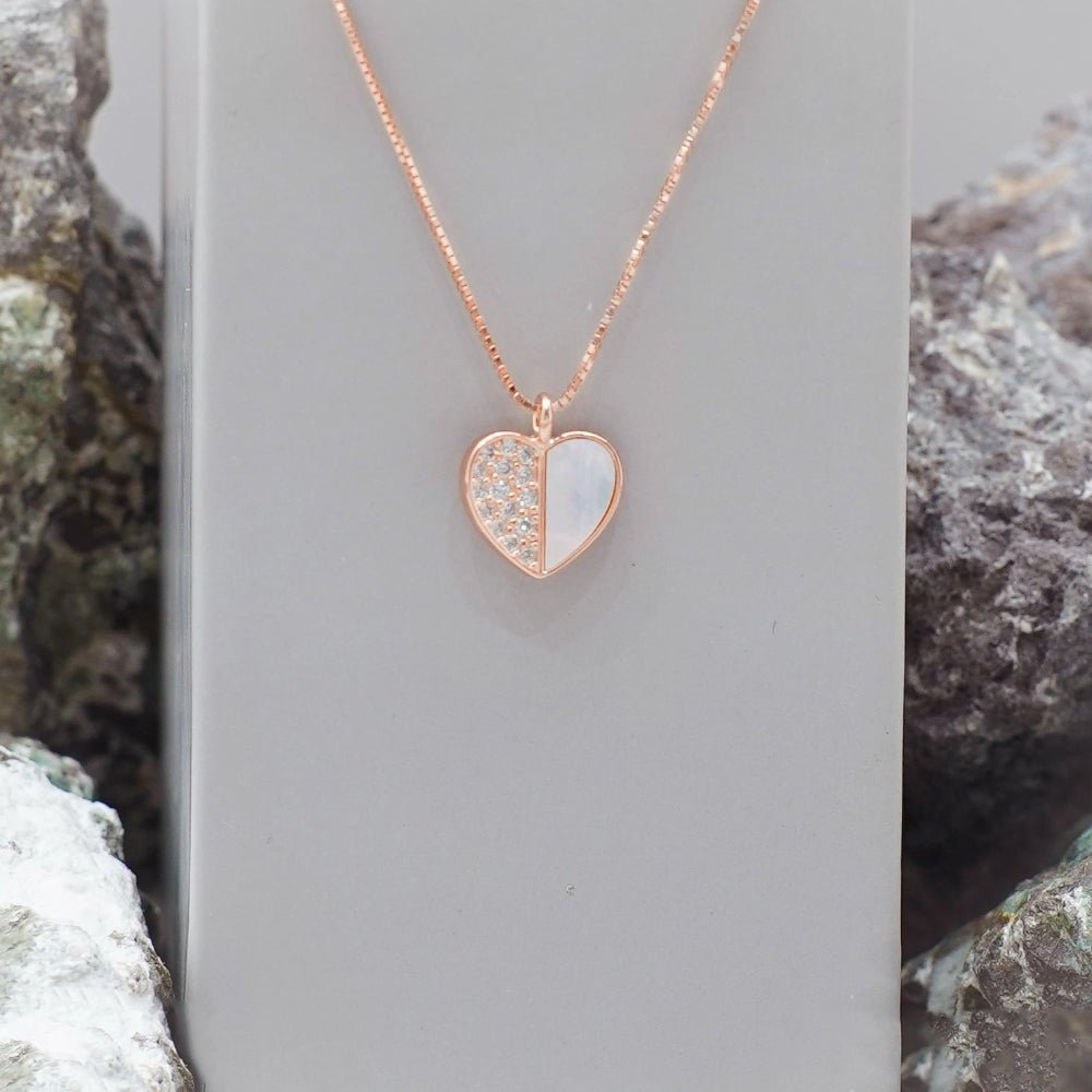 925 Silver Rose Gold Half-Glow Heart Pendant - 925 sterling silver pendant by Tassya Silver