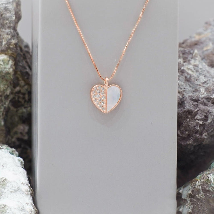 925 Silver Rose Gold Half-Glow Heart Pendant - 925 sterling silver pendant by Tassya Silver