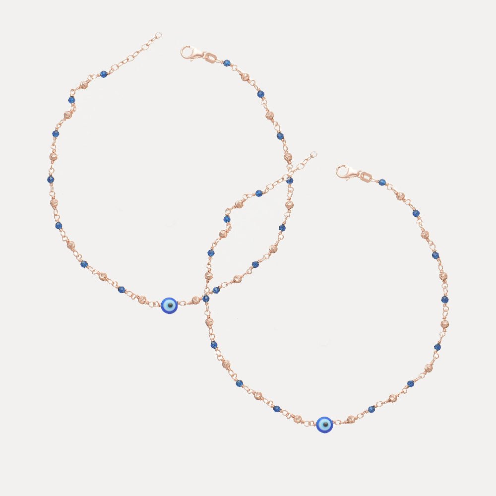 925 Silver Rosegold Nazar Bead Anklet - 925 sterling silver anklet by Tassya Silver