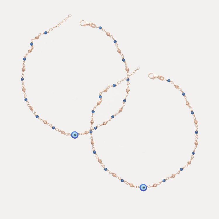 925 Silver Rosegold Nazar Bead Anklet - 925 sterling silver anklet by Tassya Silver