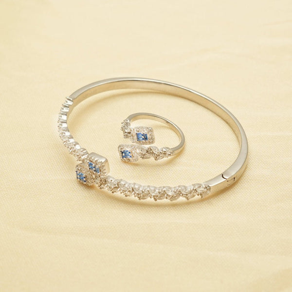 925 Silver Sapphire Bloom Kada & Ring Set