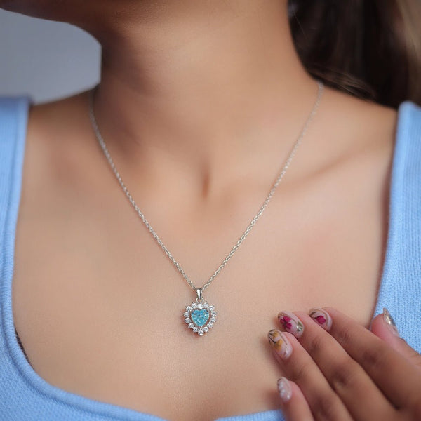 925 Silver Aqua Heart Pendant