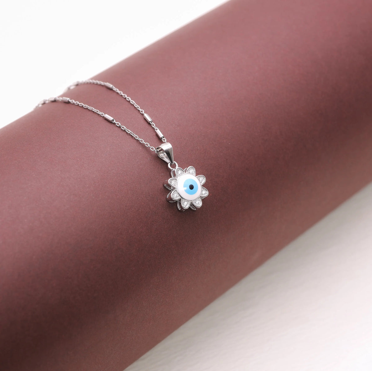 925 Silver Bloom Evil Eye Chain Pendant - 925 sterling silver pendant by Tassya Silver