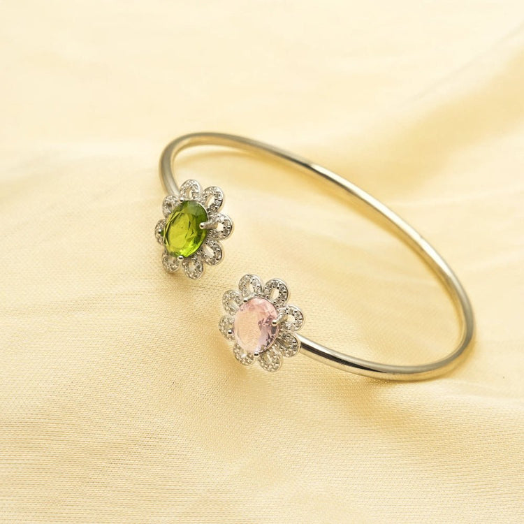 925 Silver Blooming Duo Gemstone Kada - 925 sterling silver bracelet by Tassya Silver
