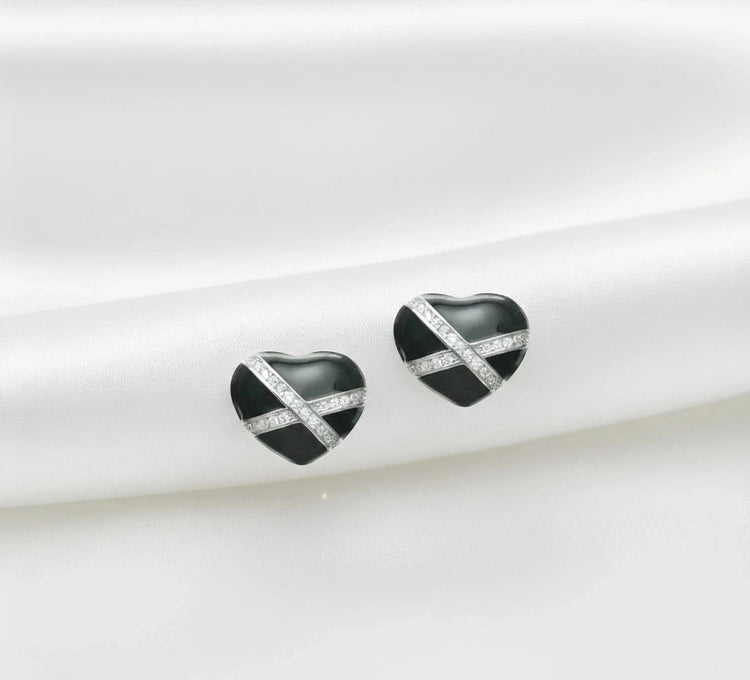 925 Silver Crisscross Crystal Hearts - 925 sterling silver earrings by Tassya Silver