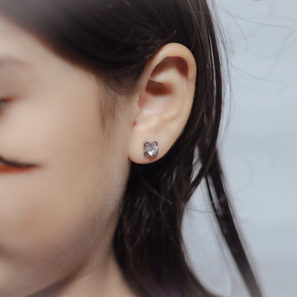 925 Silver Cushion Cut Baby Studs - 925 sterling silver earrings by Tassya Silver