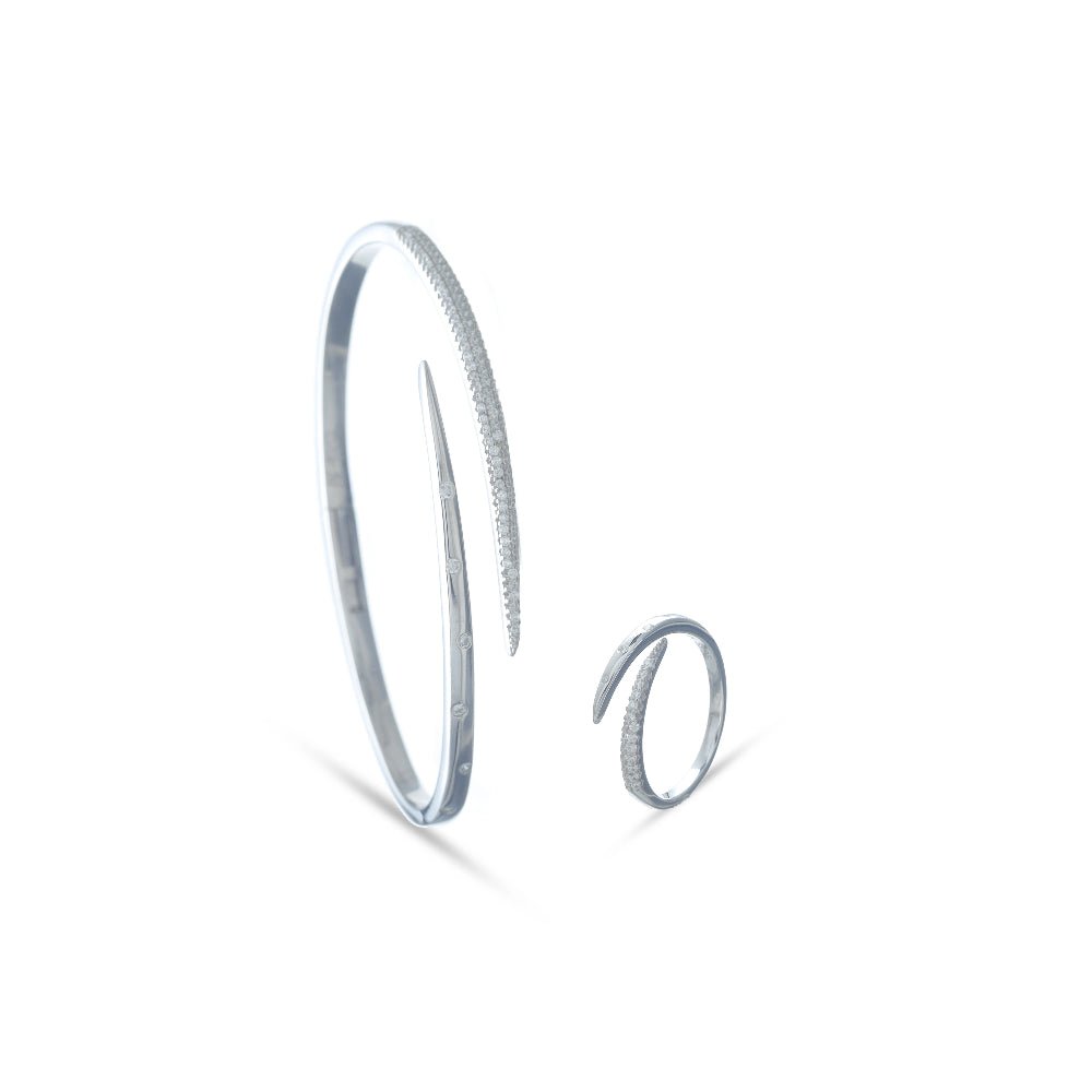 925 Silver Dazzle Line Kada & Ring Set - 925 sterling silver bracelet by Tassya Silver