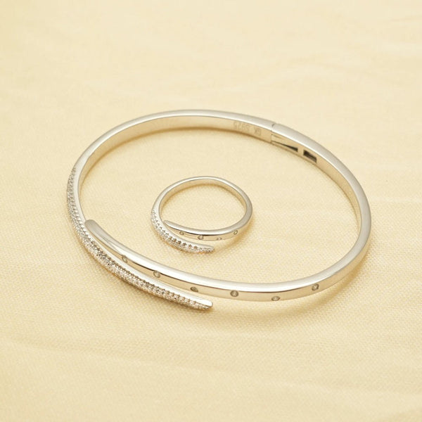 925 Silver Dazzle Line Kada & Ring Set