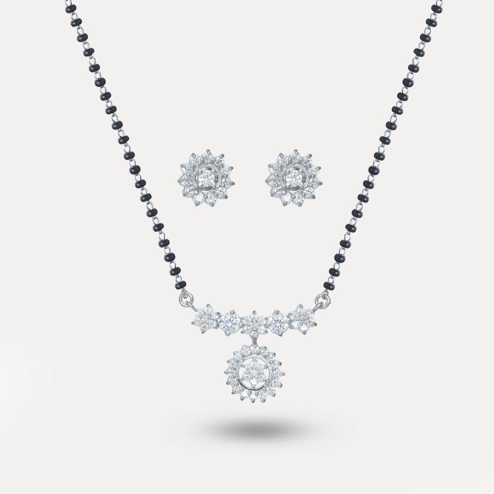 925 Silver Diamond Floral Mangalsutra Set - 925 sterling silver mangalsutra by Tassya Silver