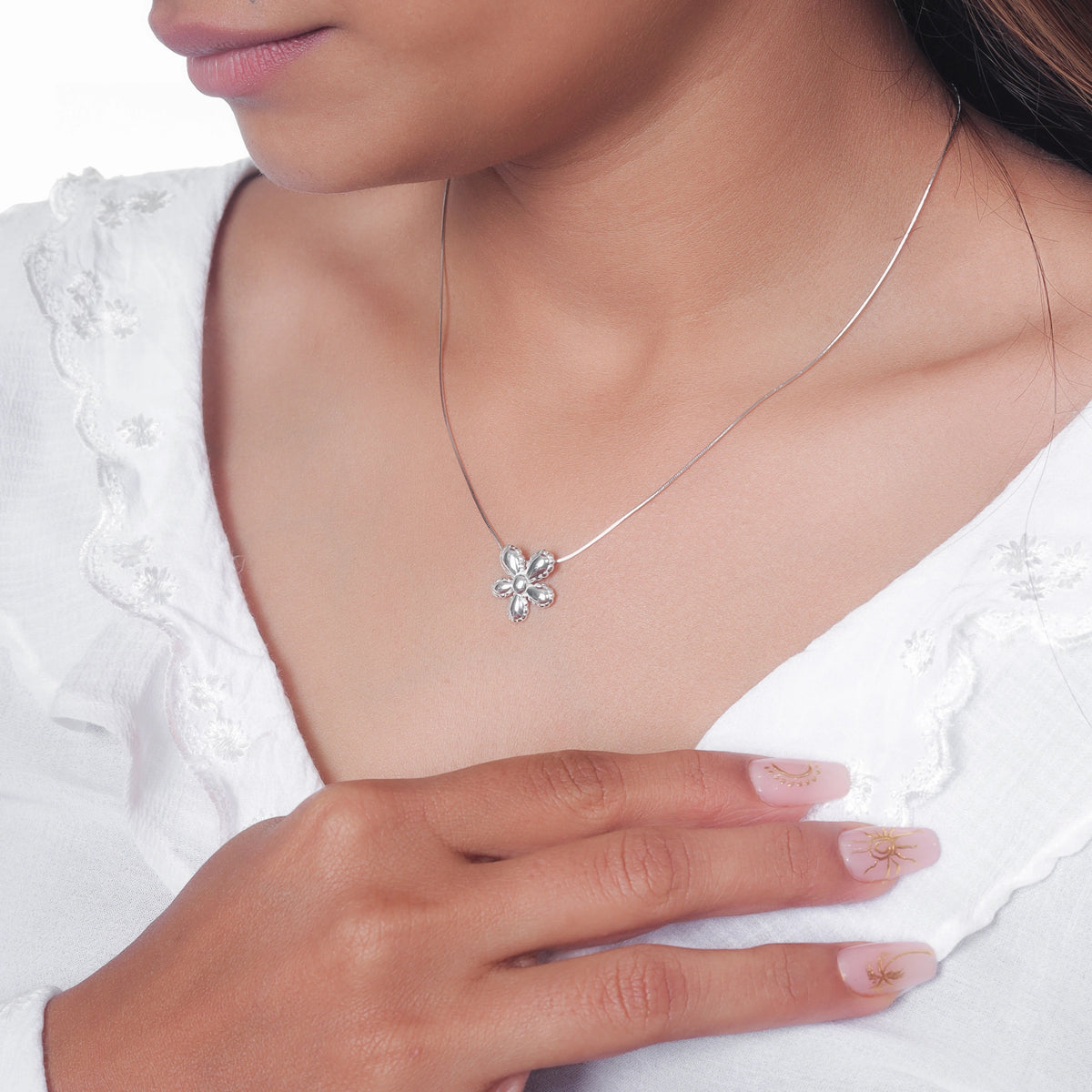 925 Silver Floral Chain Pendant - 925 sterling silver pendant by Tassya Silver