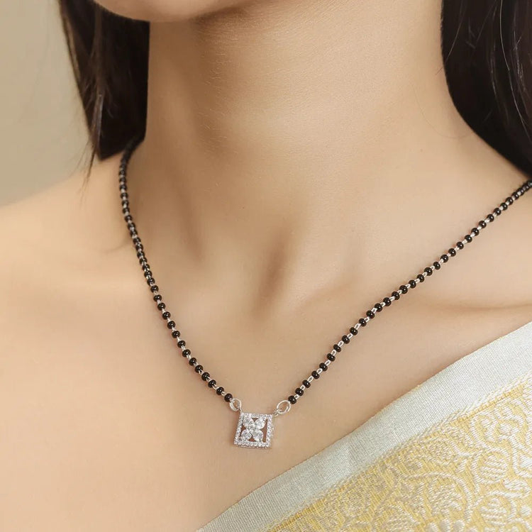 925 Silver Floral Square Mangalsutra - 925 sterling silver mangalsutra by Tassya Silver