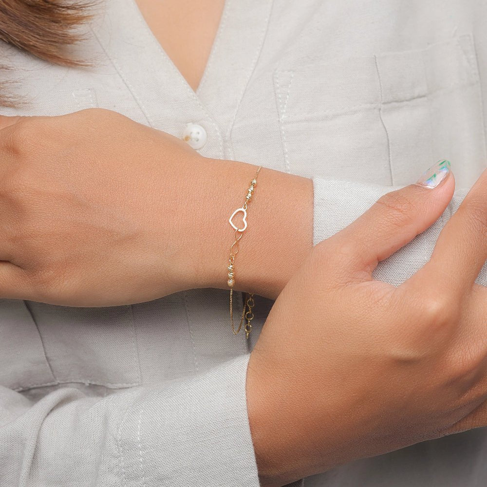 925 Silver Gold Heartlink Infinity Bracelet - 925 sterling silver bracelet by Tassya Silver
