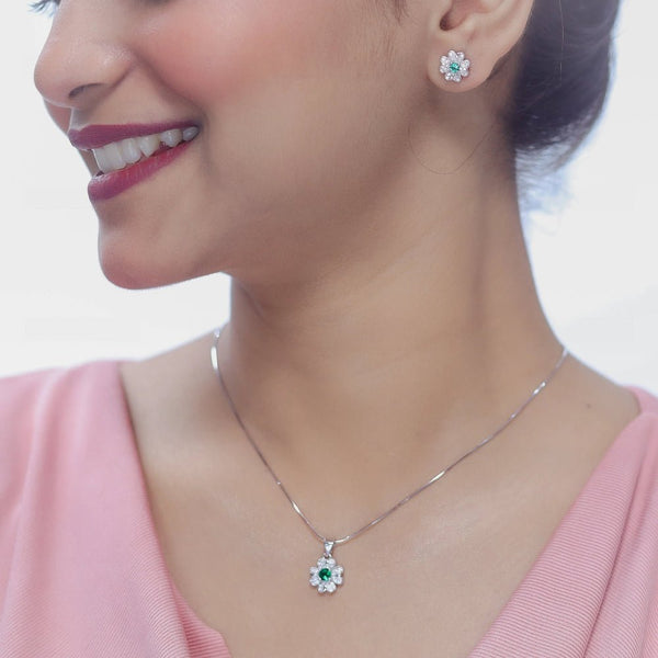 925 Silver Green Blossom Chain Pendant