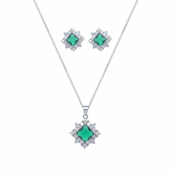 925 Silver Green Stone Chain Pendant