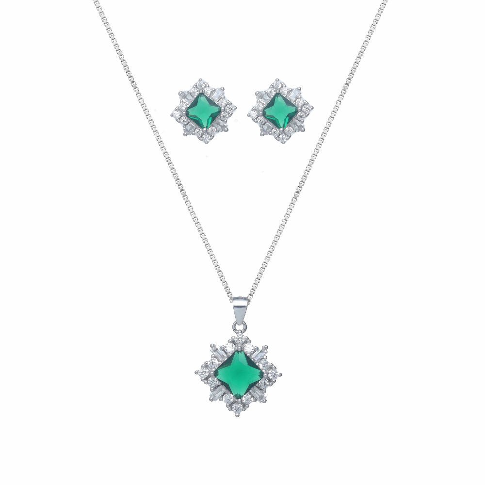 925 Silver Green Stone Chain Pendant - 925 sterling silver pendant by Tassya Silver