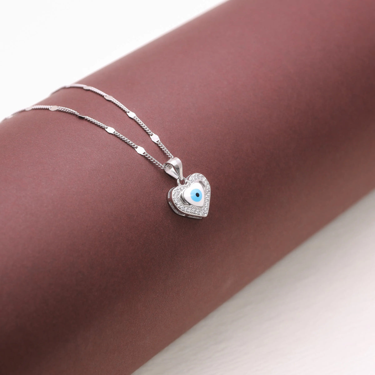925 Silver Heartshield Evil Eye Chain Pendant - 925 sterling silver pendant by Tassya Silver