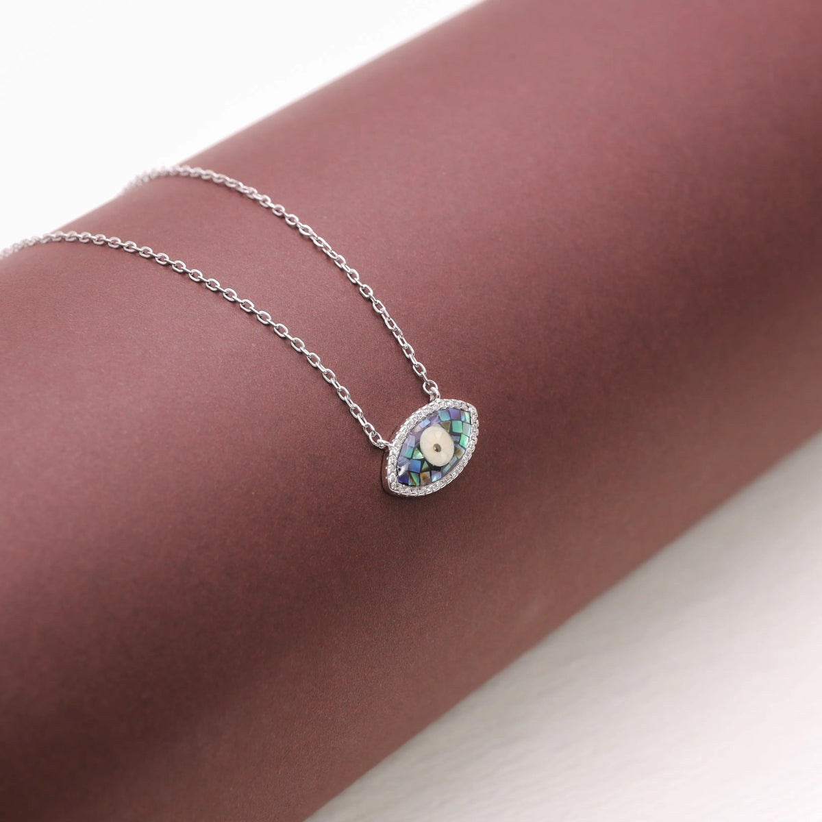 925 Silver Mosaic Eye Chain Pendant - 925 sterling silver pendant by Tassya Silver