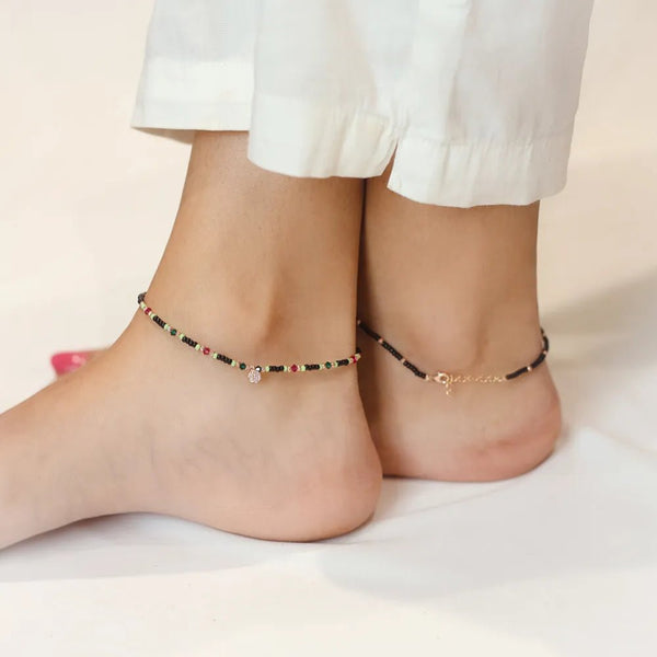 925 Silver Multi-Color Bead Anklet