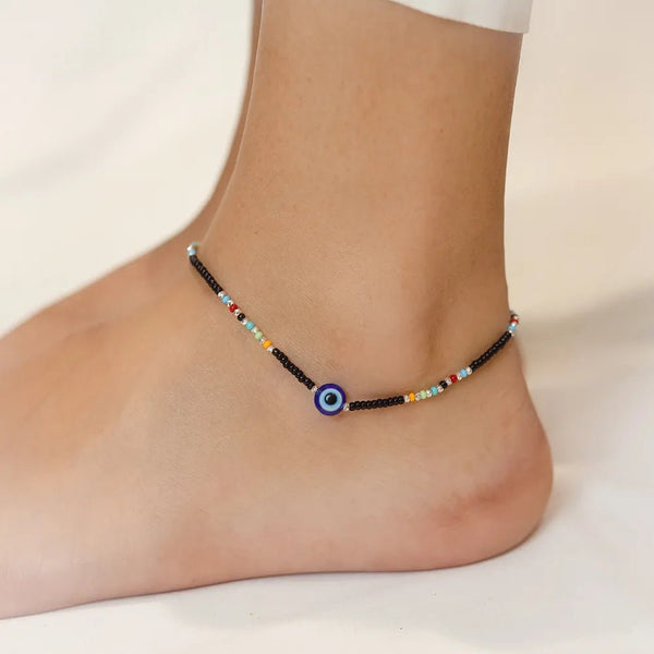 925 Silver Multicolor Evil Eye Anklet