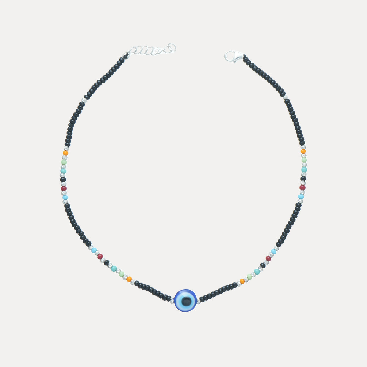 925 Silver Multicolor Evil Eye Anklet - 925 sterling silver anklet by Tassya Silver