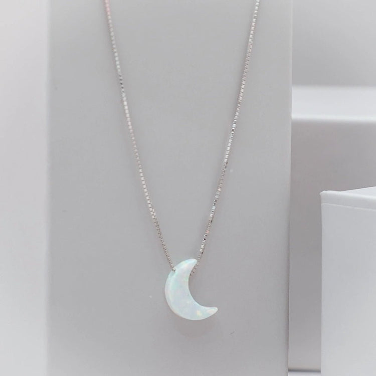 925 Silver Opal Moon Chain Pendant - 925 sterling silver pendant by Tassya Silver