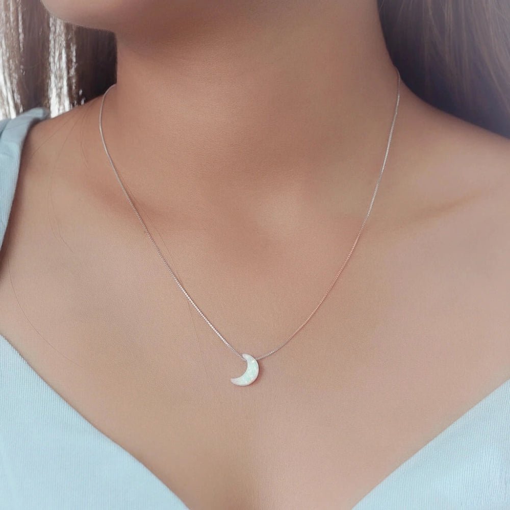 925 Silver Opal Moon Chain Pendant - 925 sterling silver pendant by Tassya Silver