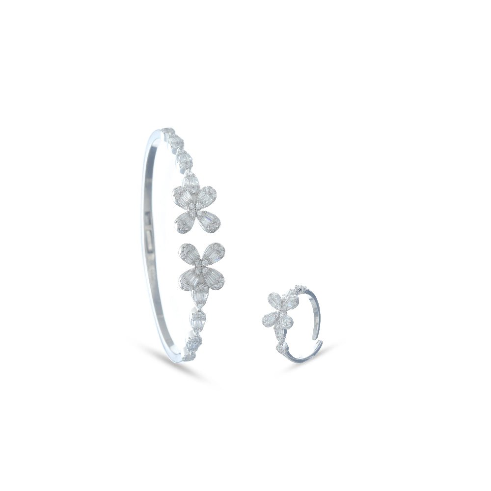 925 Silver Petal Glow Kada & Ring Set - 925 sterling silver bracelet by Tassya Silver