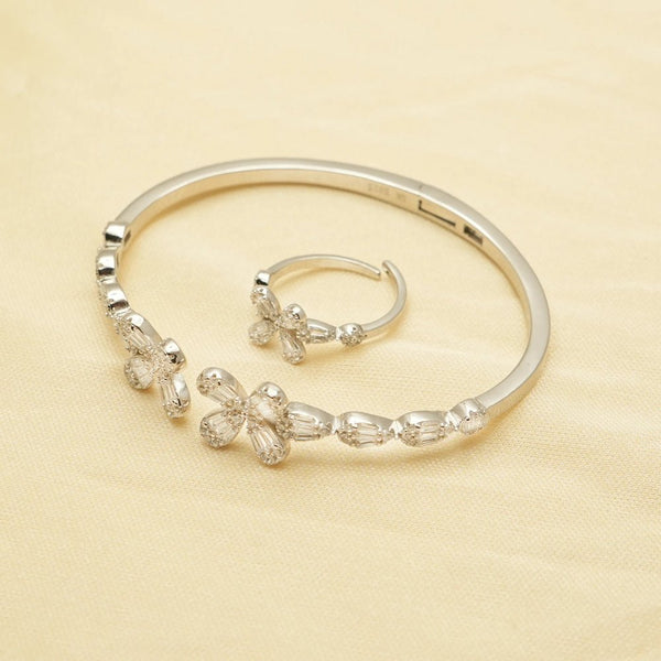 925 Silver Petal Glow Kada & Ring Set