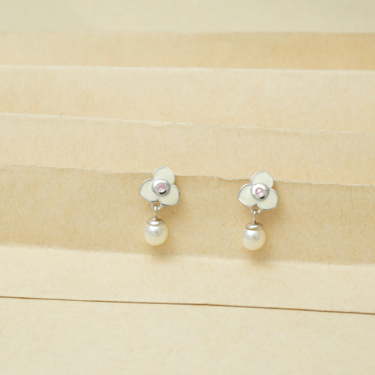 925 Silver Petal & Pearl Drops - 925 sterling silver earrings by Tassya Silver