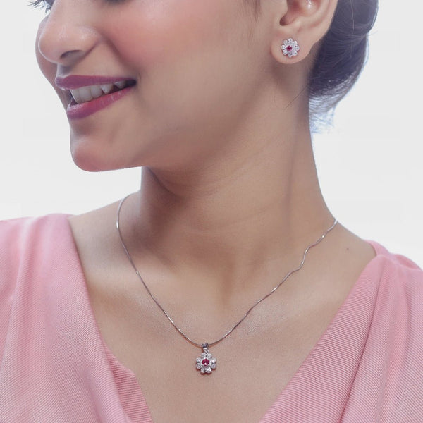 925 Silver Pink Floral Chain Pendant