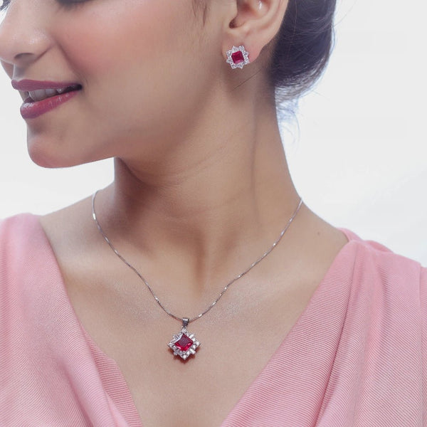 925 Silver Pink Starburst Chain Pendant