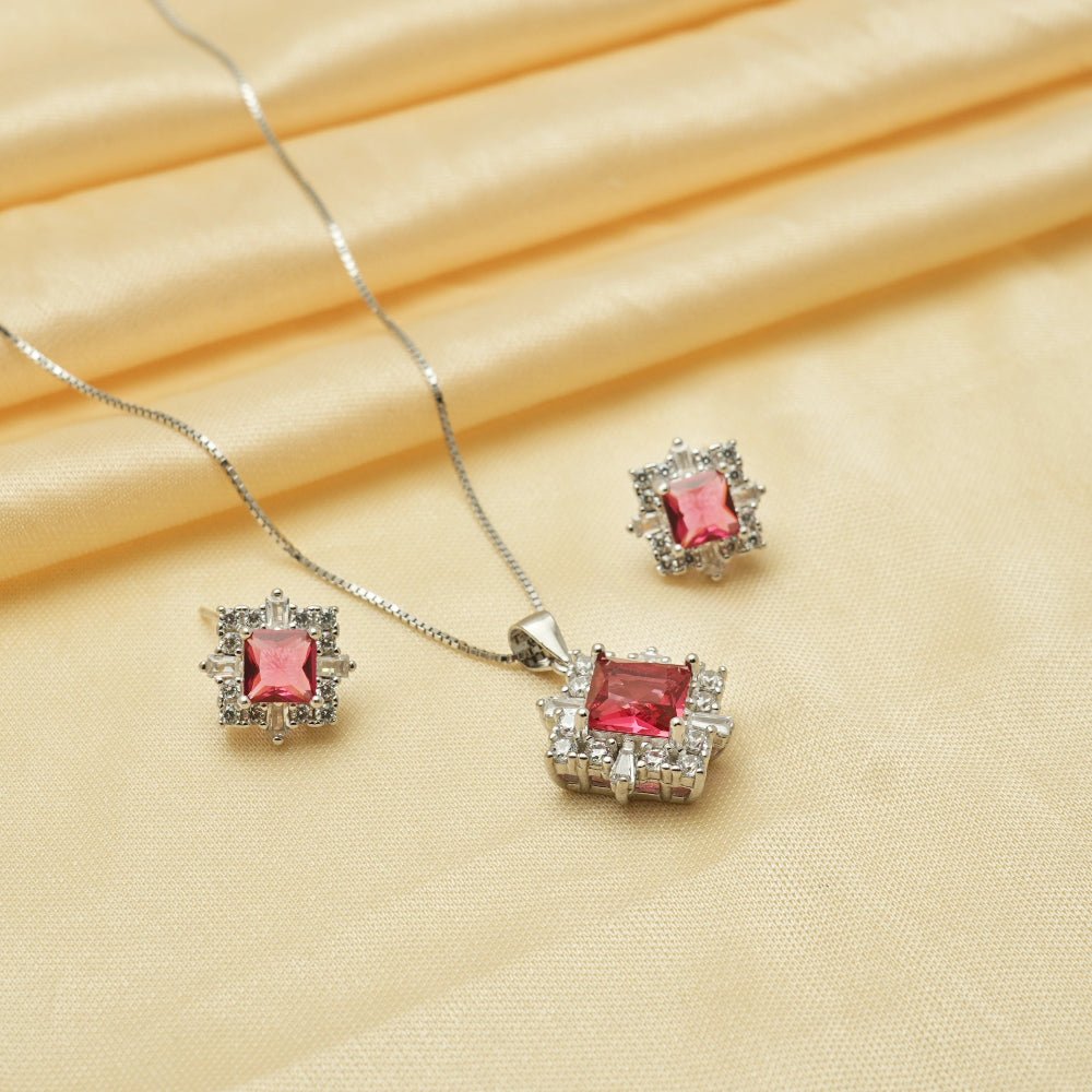 925 Silver Pink Starburst Chain Pendant - 925 sterling silver pendant by Tassya Silver