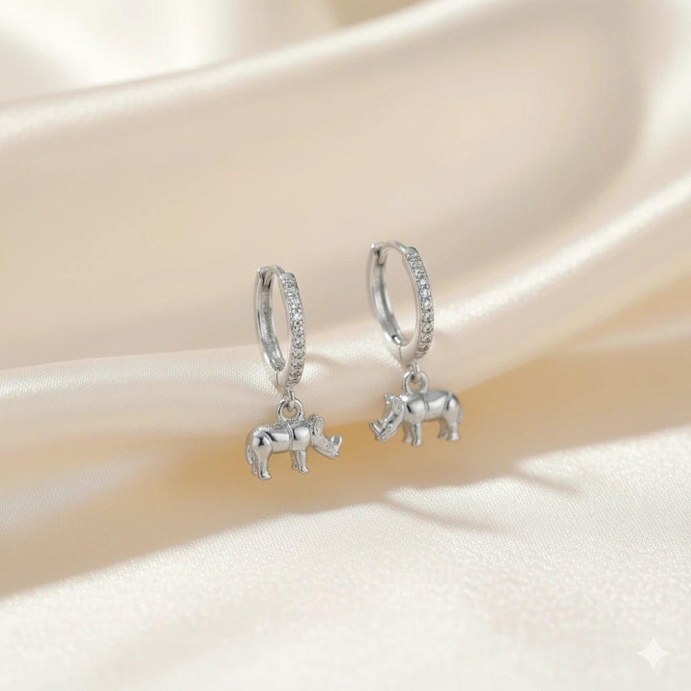925 Silver Rhino Baby Hoops - 925 sterling silver earrings by Tassya Silver