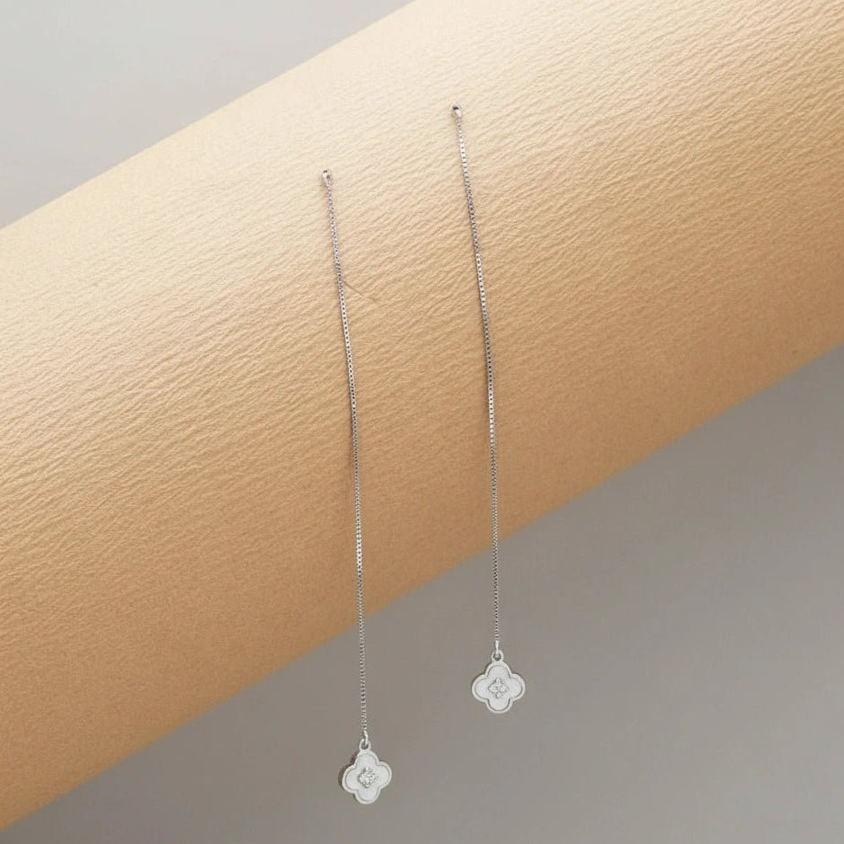 925 Silver Rose Gold Clover Threader Earrings - 925 sterling silver earrings by Tassya Silver