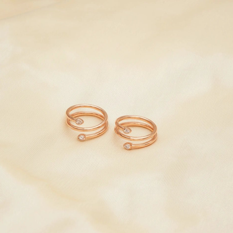925 Silver Rosegold Twirl Shine Toe Rings (Pack of 2) - 925 sterling silver ring by Tassya Silver