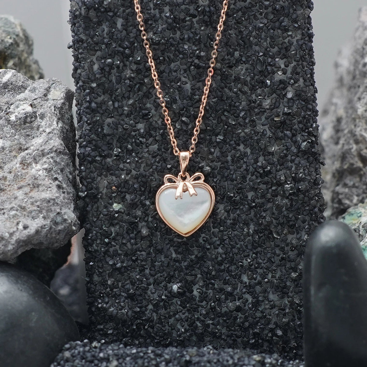 925 Silver Rosy Heart Chain Pendant - 925 sterling silver pendant by Tassya Silver