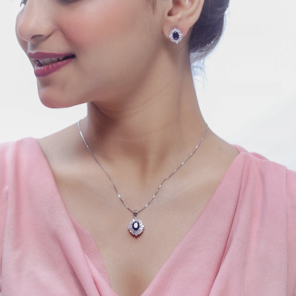 925 Silver Royal Blue Chain Pendant - 925 sterling silver pendant by Tassya Silver