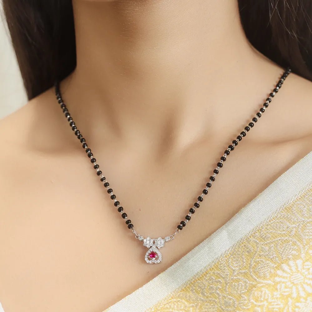 925 Silver Ruby Heart Mangalsutra - 925 sterling silver mangalsutra by Tassya Silver