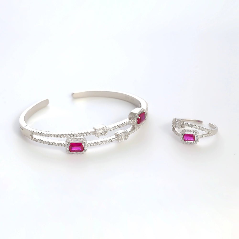 925 Silver Ruby Scarlet Star Bracelet Ring Set - 925 sterling silver bracelet by Tassya Silver