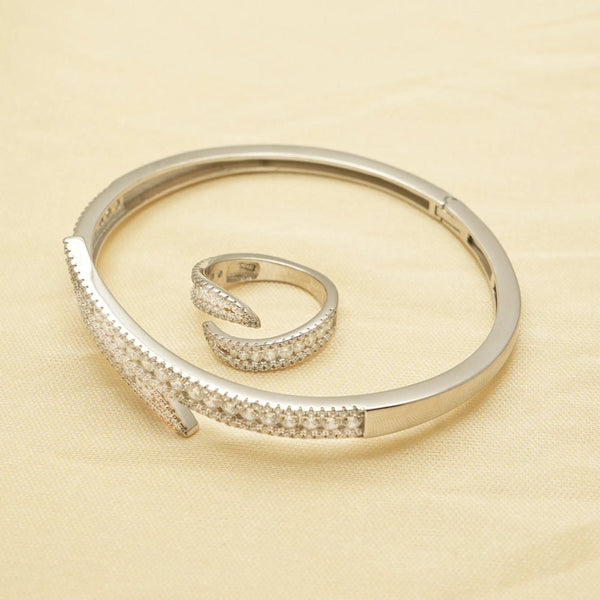925 Silver Sparkle Wave Kada & Ring Set