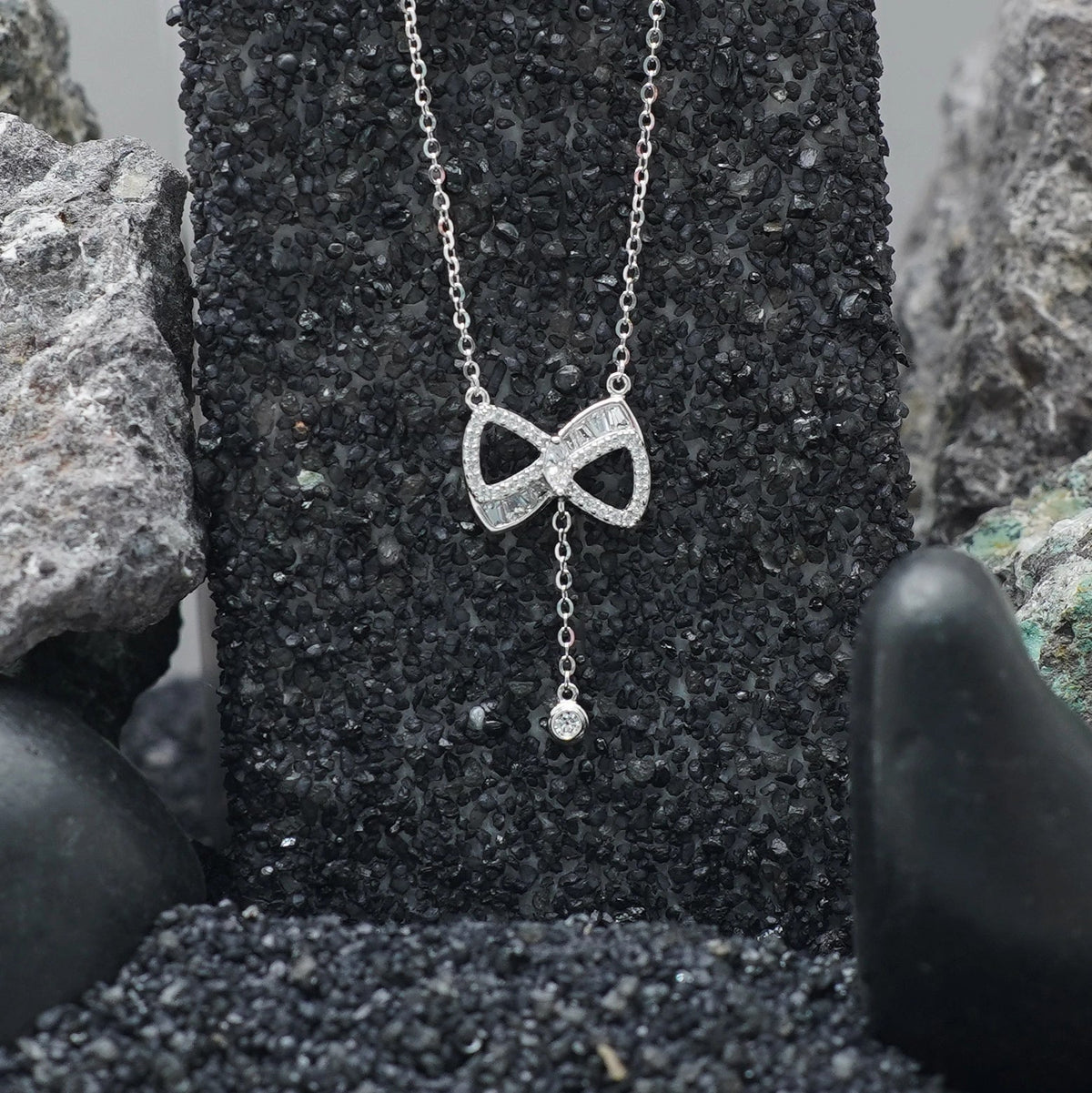 925 Silver Sparkling Bow Chain Pendant - 925 sterling silver pendant by Tassya Silver