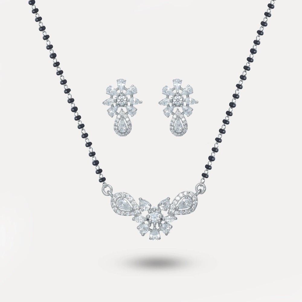 925 Silver Teardrop Bloom Mangalsutra Set - 925 sterling silver mangalsutra by Tassya Silver