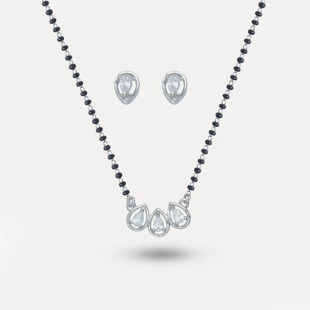 925 Silver Triple Dewdrop Mangalsutra Set - 925 sterling silver mangalsutra by Tassya Silver
