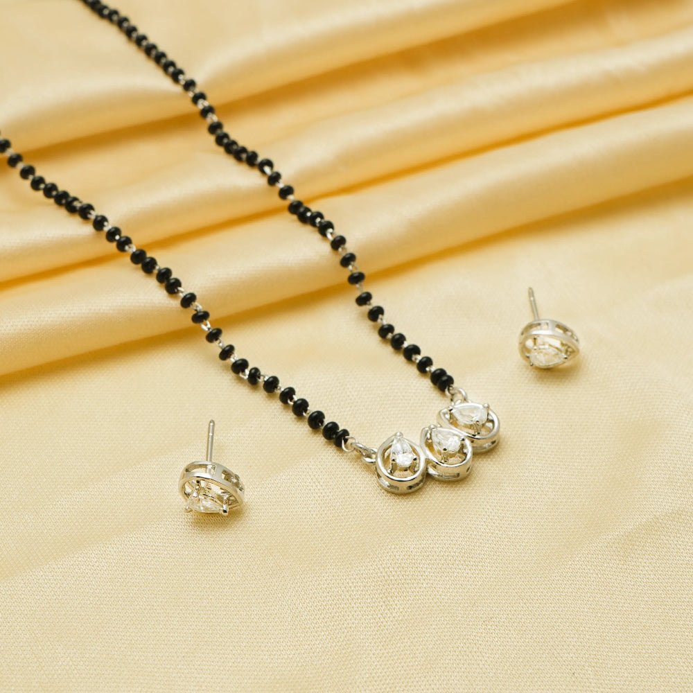 925 Silver Triple Dewdrop Mangalsutra Set - 925 sterling silver mangalsutra by Tassya Silver