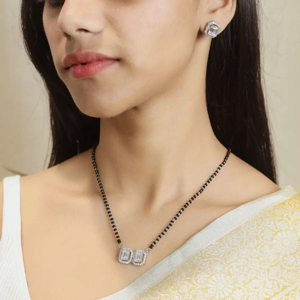 925 Silver Twin Emerald Mangalsutra Set