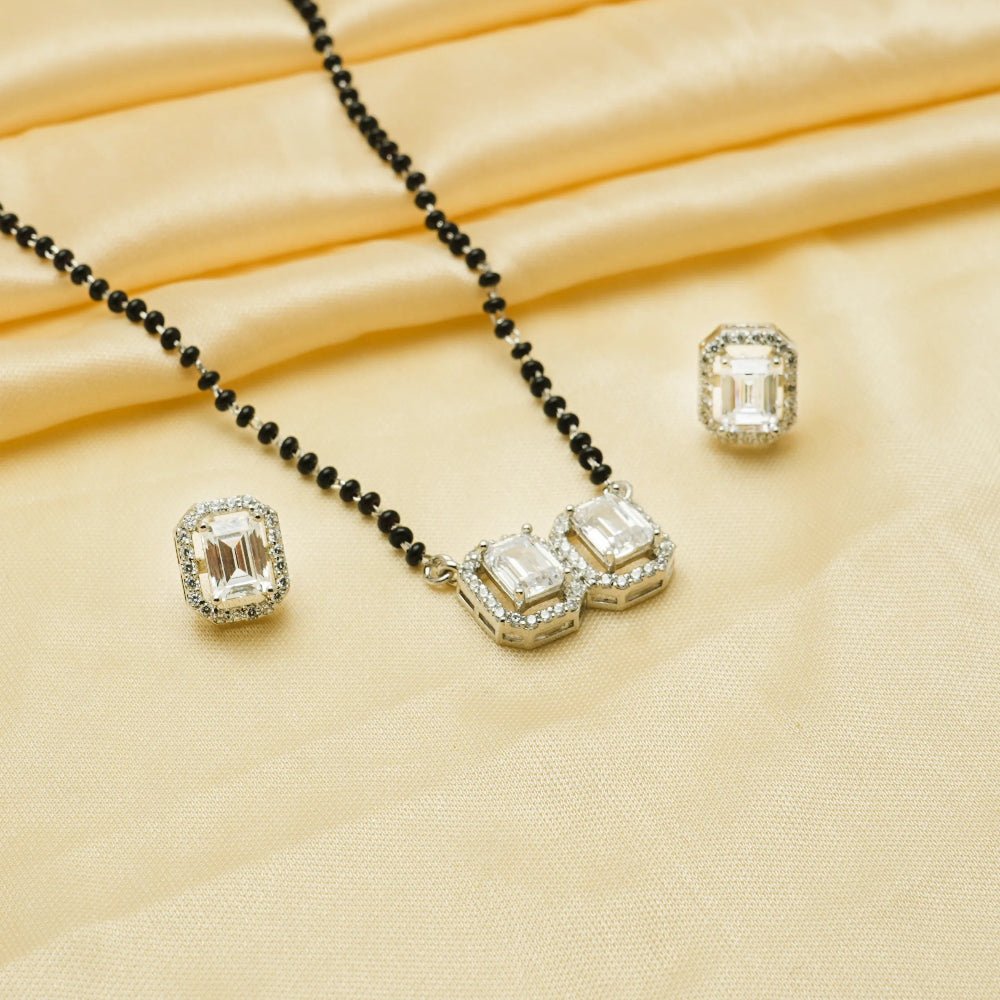 925 Silver Twin Emerald Mangalsutra Set - 925 sterling silver mangalsutra by Tassya Silver